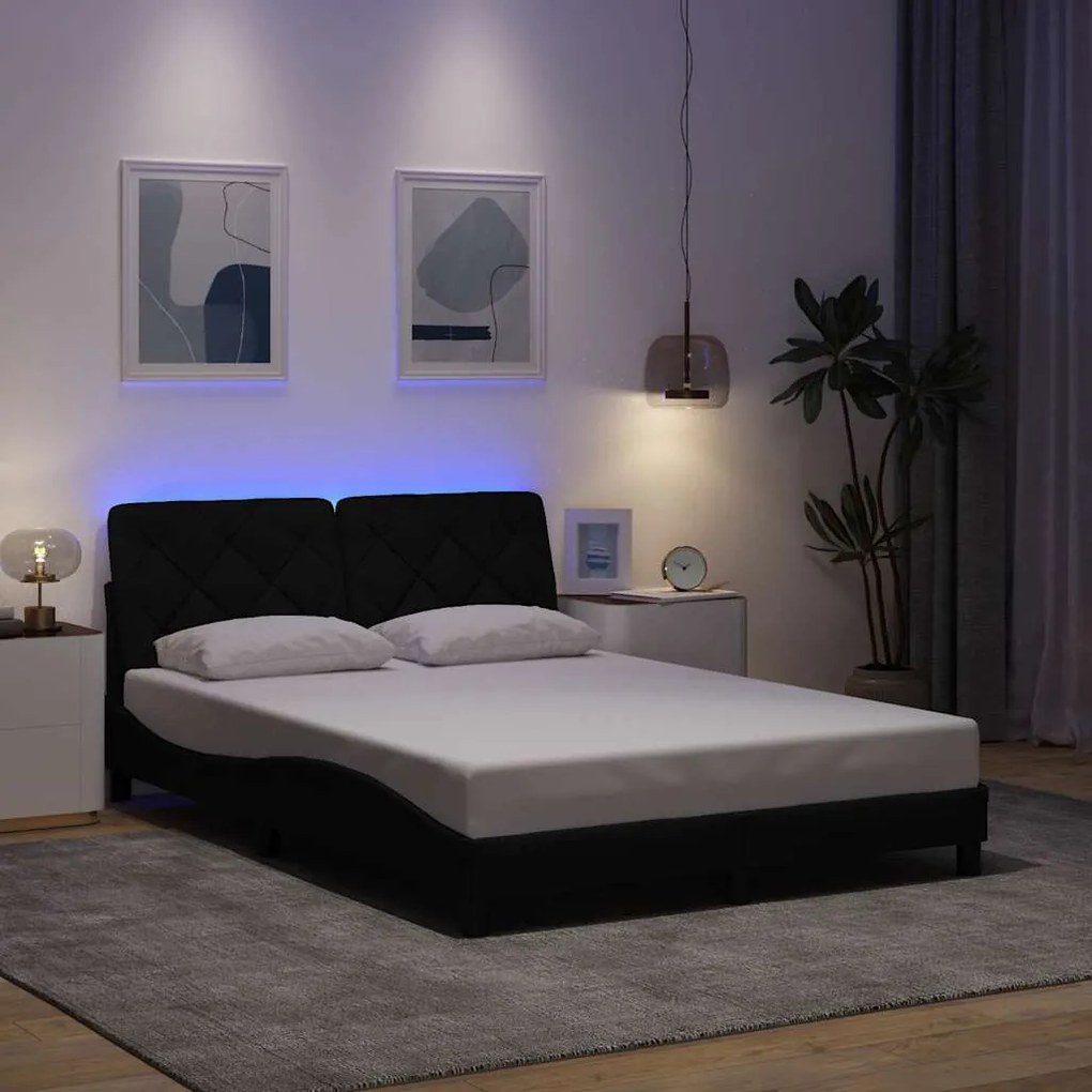 Estrutura de cama com LED sem colchão 120x200 cm tecido preto