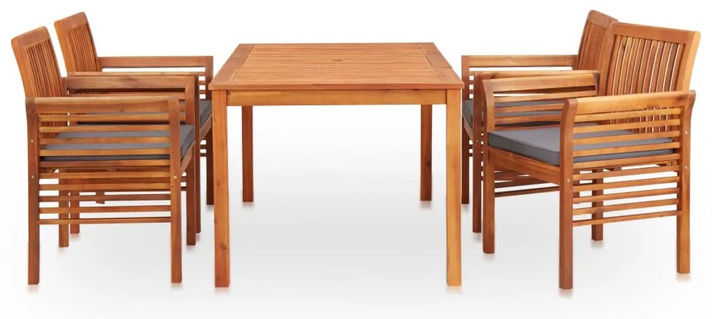 5 pcs conjunto de jantar exterior c/ almofadões acácia maciça