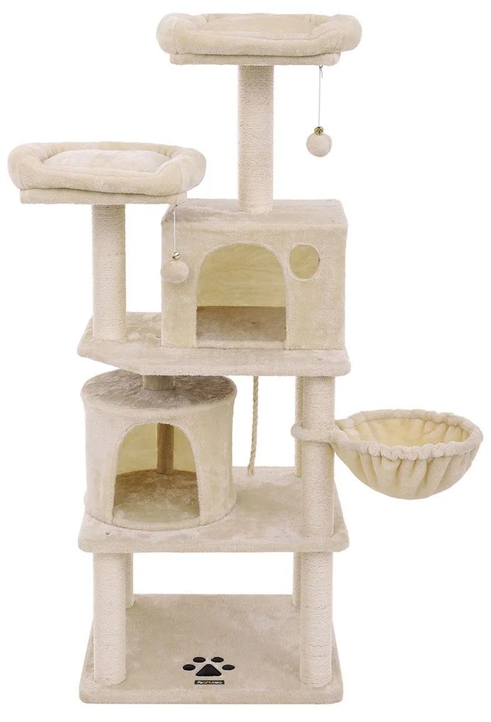 Arranhador gatos 2 cavernas 55 x 45 x 152 cm bege