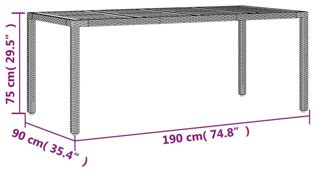 Mesa de jardim com tampo de madeira de acácia vime PE cinza