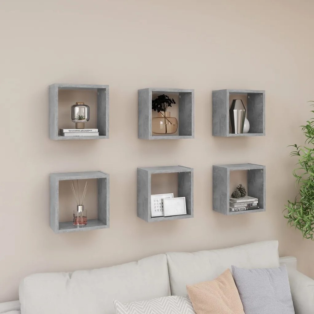 Prateleiras parede forma de cubo 6pcs 26x15x26 cm cinza cimento