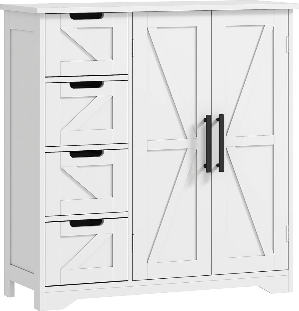 HOMCOM Armário de Casa de Banho com 4 Gavetas e Armário com Prateleira Ajustável 81,2x30x83,8 cm Branco | Aosom Portugal