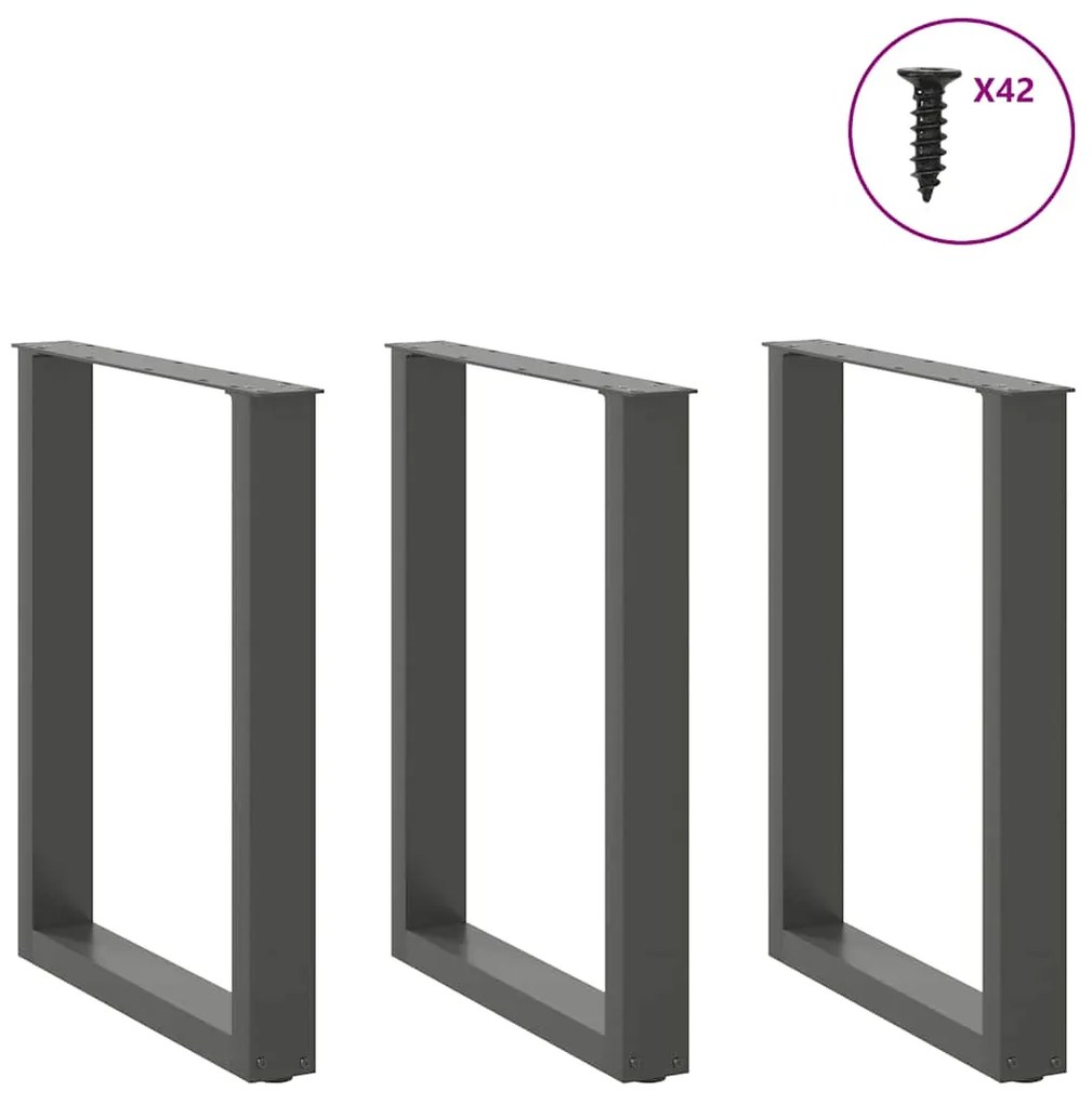 Pés para mesa de jantar em formato de U, 3 peças, antracite, 70x(72-73
