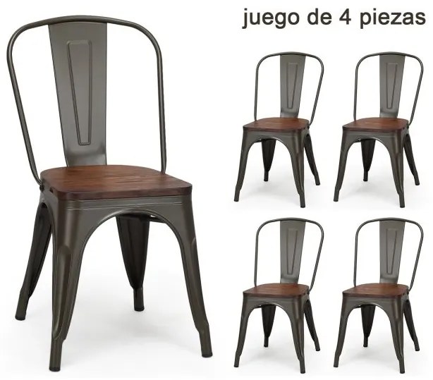 Conjunto 4 cadeiras empilháveis de metal com encosto e assento de madeira para casa cozinha bar 52 x 42 x 84 cm