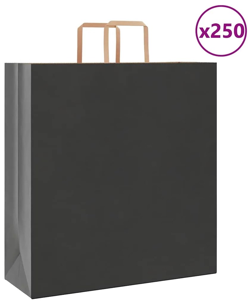 vidaXL Sacos de papel 250 unid com alças preto 45x17x48 cm