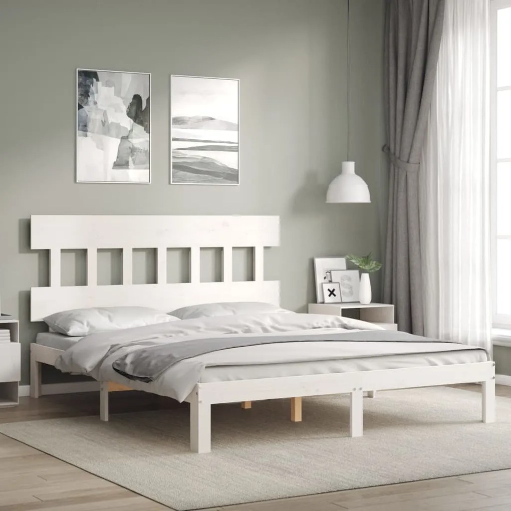 Cama sem colchão 160x200 cm madeira de pinho maciça branco