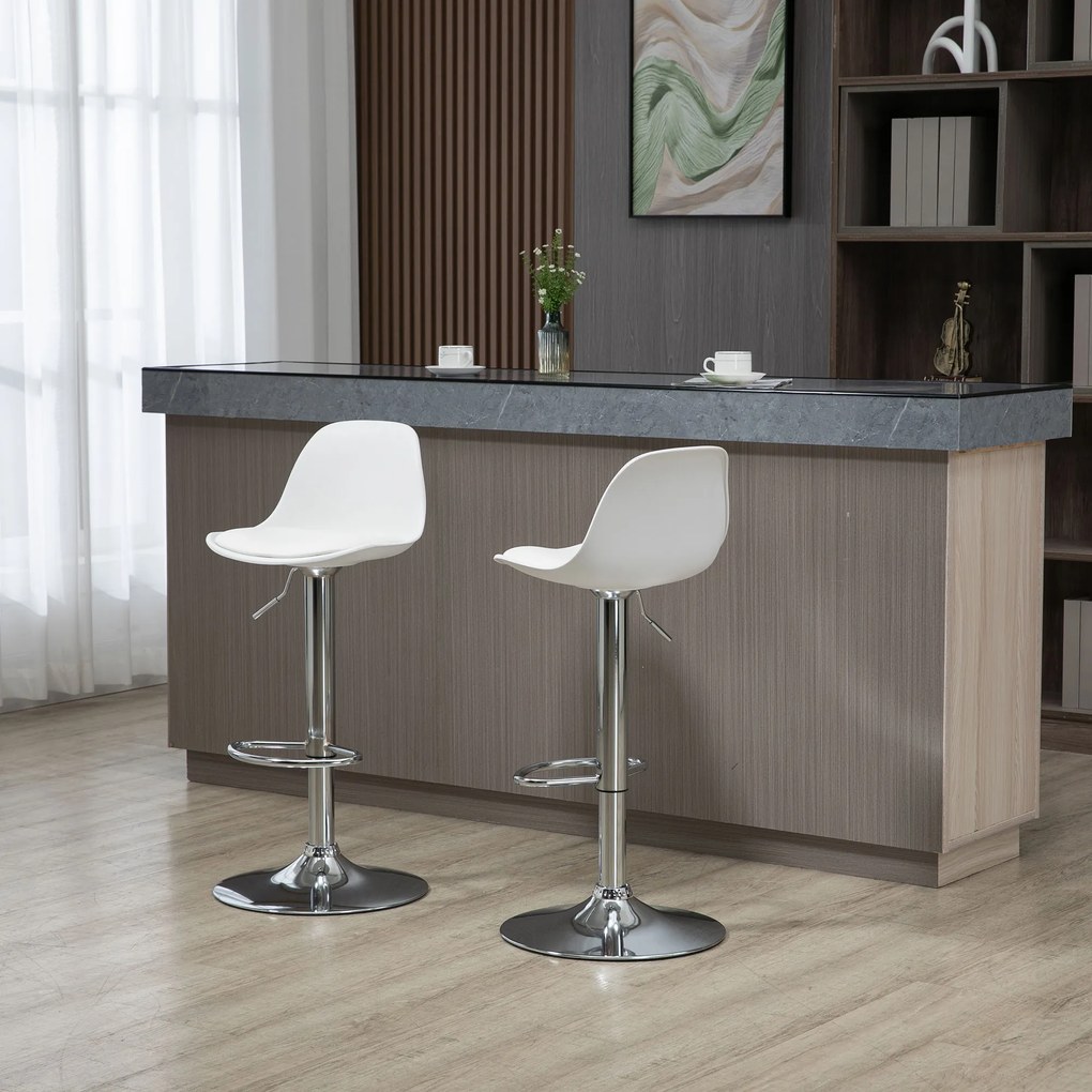 Conjunto de 2 bancos de bar e cadeiras altas de cozinha com encosto e apoio para os pés, altura ajustável, 41 x 42 x 82–104 cm, branco