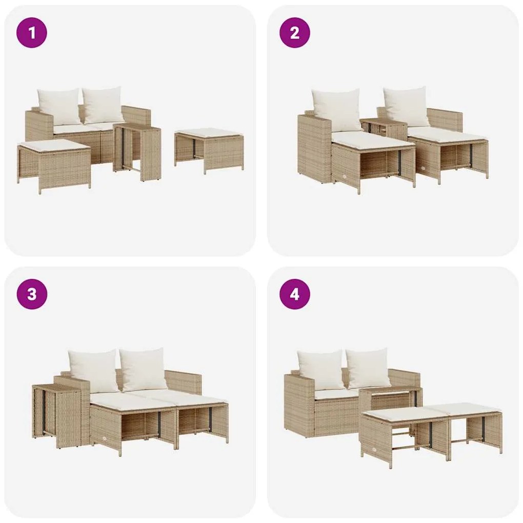 5 pcs conjunto sofás de jardim c/ almofadões empilhável vime PE