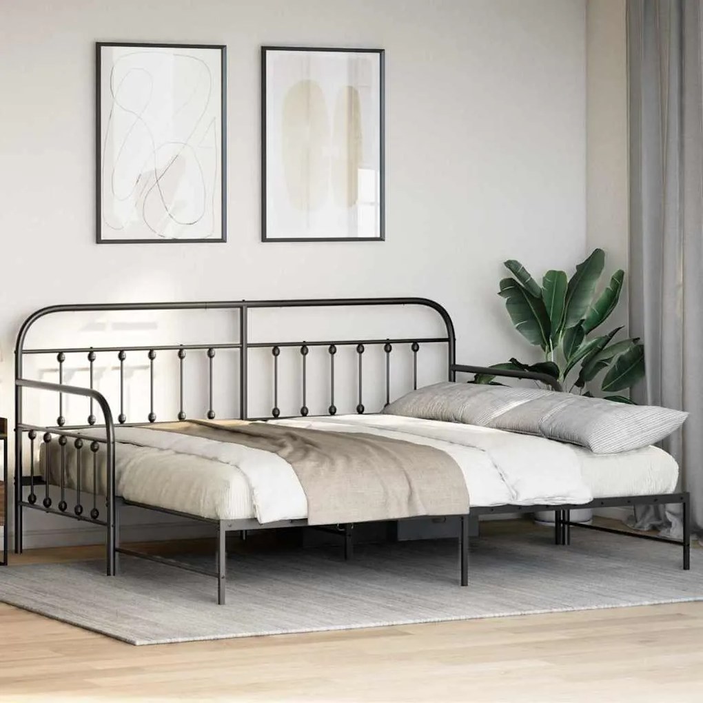 Estrutura de Daybed vidaXL com Cama Auxiliar Preta 90x190 cm Aço