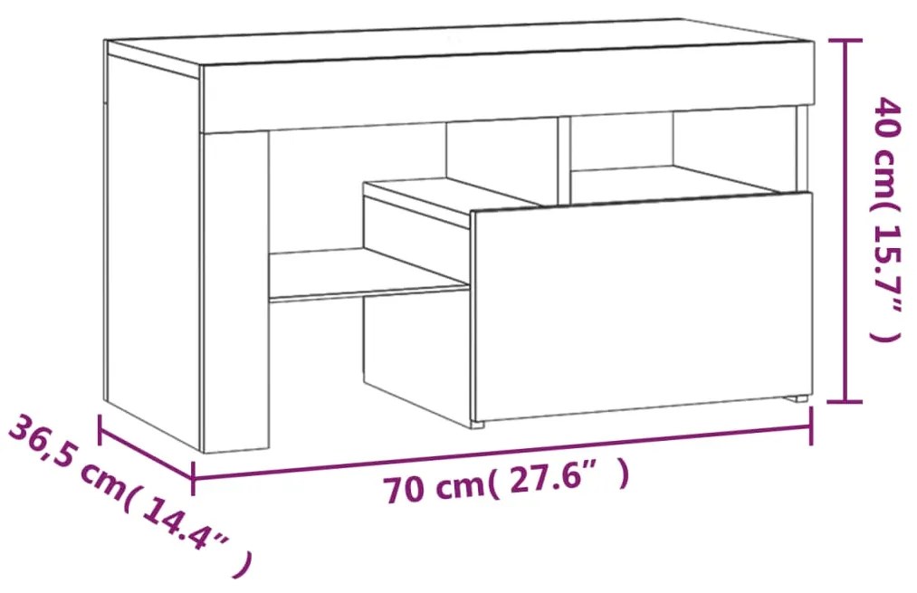 Mesas cabeceira c/ LEDs 2 pcs 70x36,5x40 cm preto