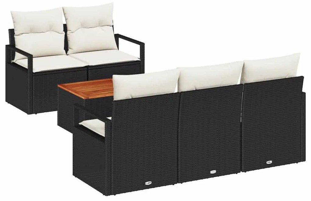 Conjunto de Sofá de Jardim com 6 Peças e Almofadas - Preto, Rattan Pol