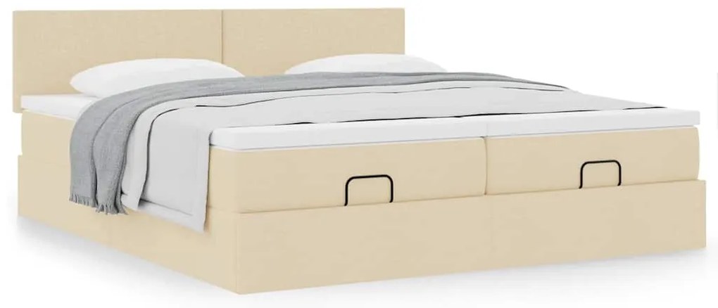 Estrutura de cama otomana com colchões tecido creme 200x200cm