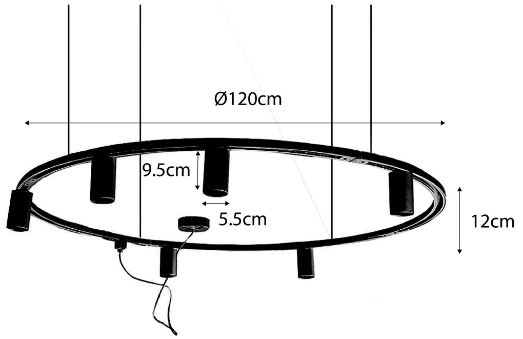 Sistema de iluminação de trilho pendente moderno com 6 focos pretos monofásicos GU10 50mm - Iconic Ruby Honey