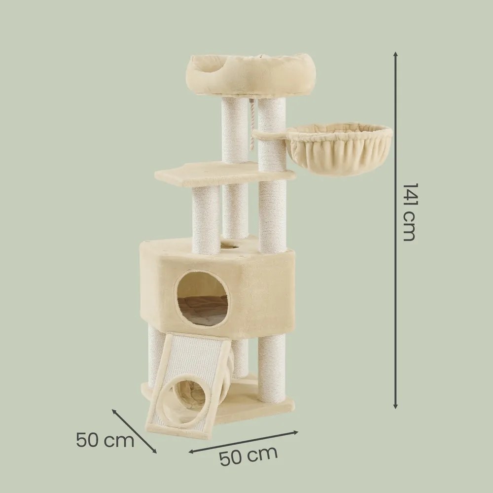 Arranhador para gatos, com caverna 50 x 50 x 141 cm bege
