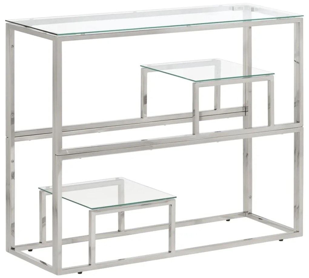 vidaXL Mesa consola aço inoxidável e vidro temperado prateado