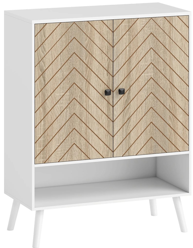 HOMCOM Sapateira com Desenho em Espiga Prateleiras Ajustáveis Compartimento Aberto para 15 Pares de Sapatos 75x35x97 cm Branco e Madeira | Aosom Portugal