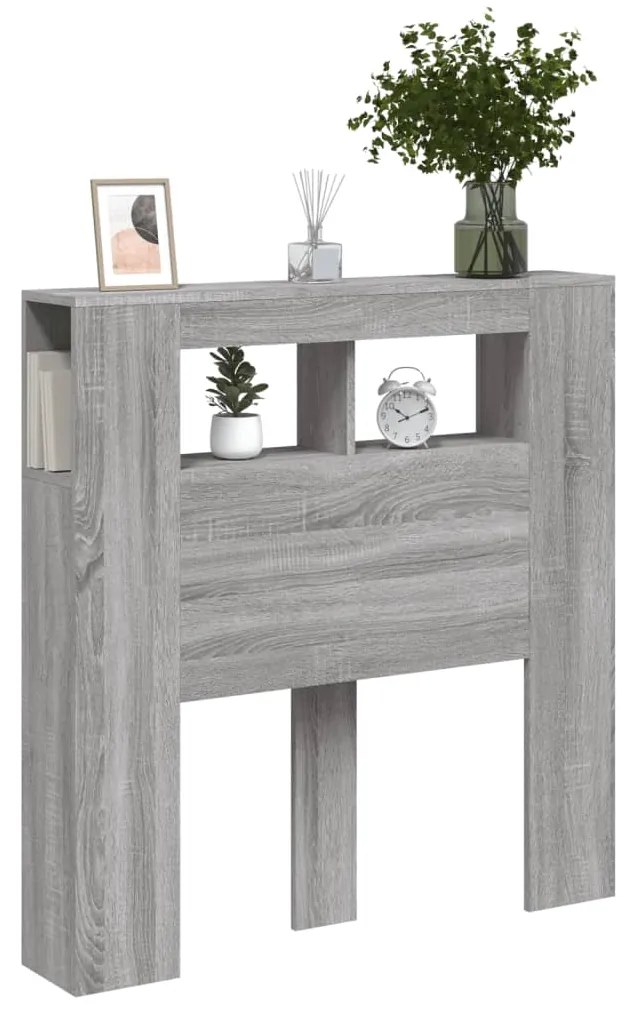 Cabeceira c/ LEDs 100x18,5x103,5 cm sonoma cinzento