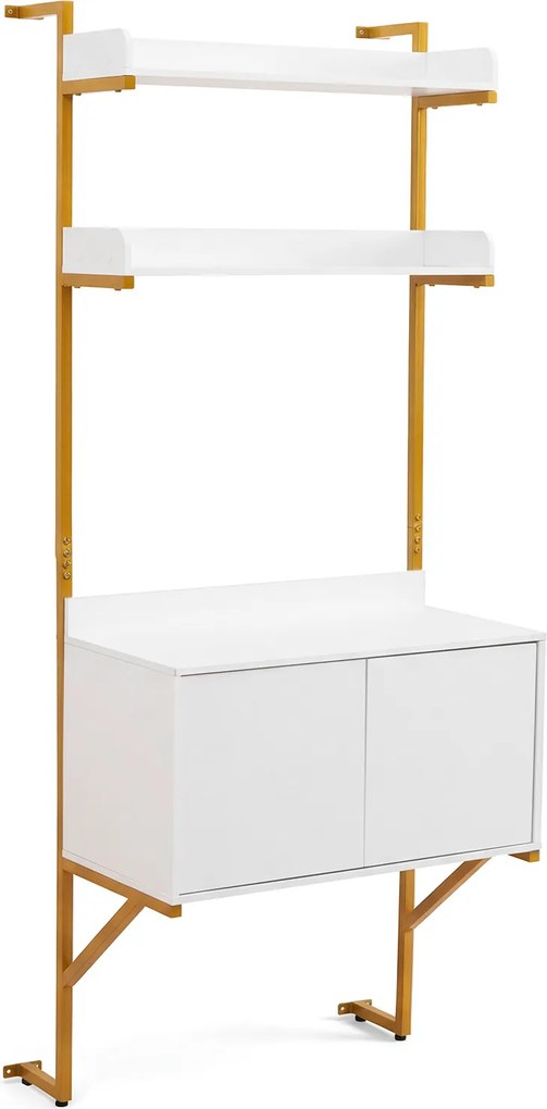 Estante em escada de 4 níveis com prateleiras abertas e portas 67 x 48 x 181 cm, Estrutura metálica, para arrumação na sala ou no escritório, Branco +