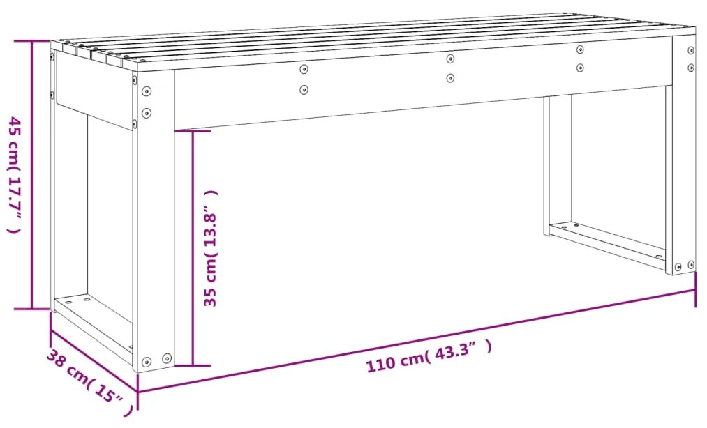 Banco de jardim 110x38x45 cm madeira de pinho maciça