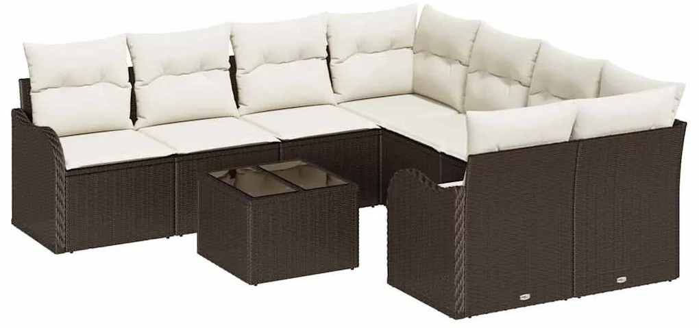 Conjunto de sofá de jardim de 9 peças com almofadas marrons em ráton