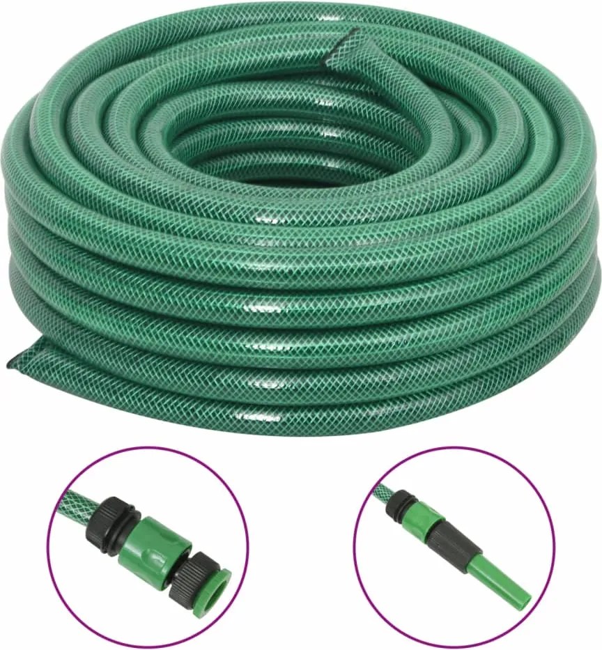 VidaXL Mangueira de jardim com conjunto de encaixe 0,75" 30m PVC verde
