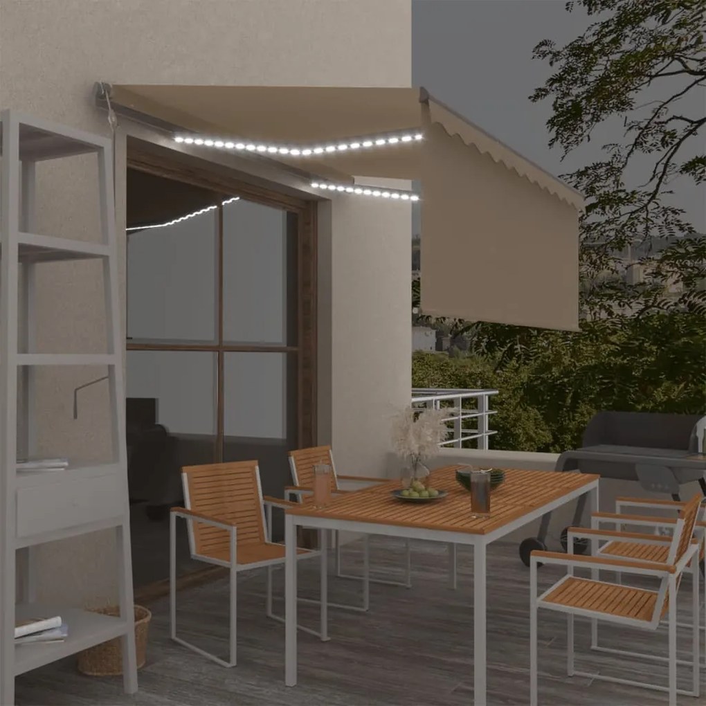 Toldo automático c/ estore/LED/sensor de vento 3x2,5m cor creme