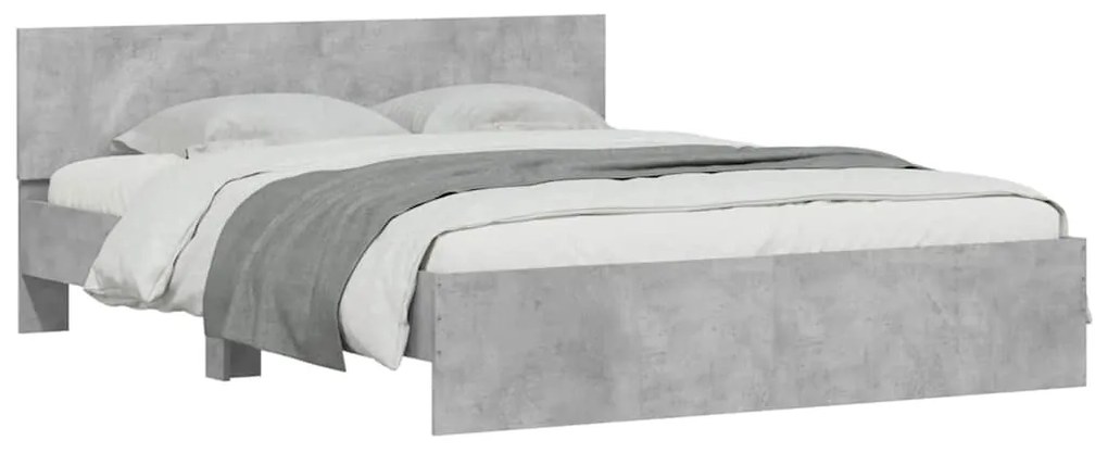 Estrutura cama cabeceira e luzes LED 150x200cm cinzento cimento