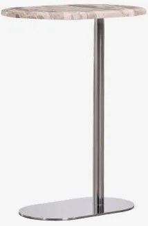 Mesa Auxiliar Oval Em Aço Inoxidável 45x25 Cm Lumair Mármore Bege Panther & Aço Inoxidável Brilhante - Sklum