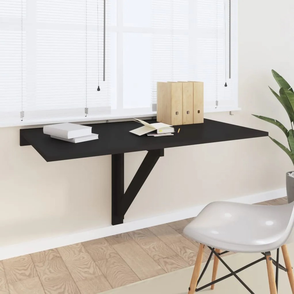 vidaXL Mesa de parede dobrável 100x60x56 cm derivados de madeira preto