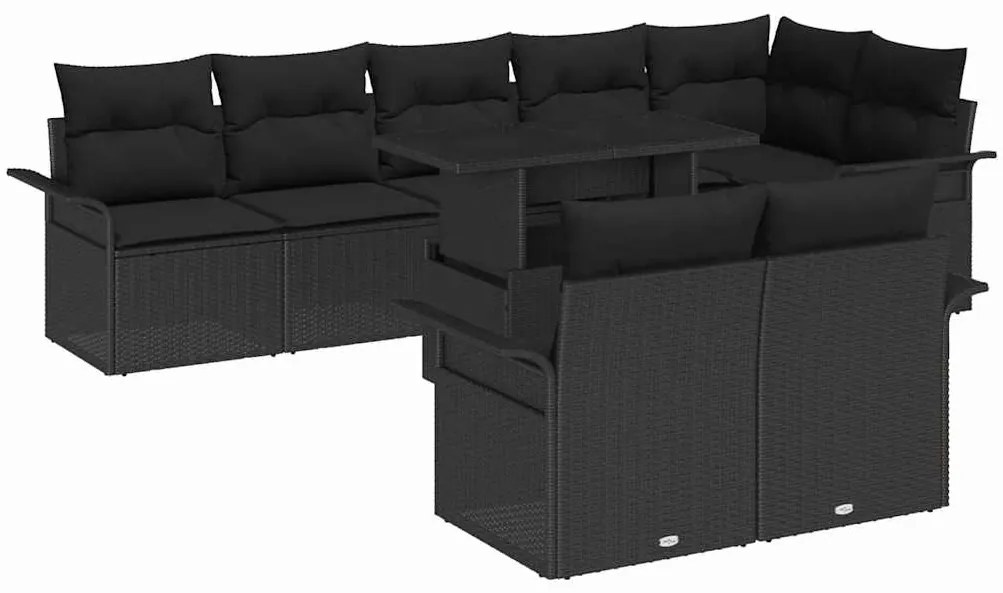 Conjunto de Sofá de Jardim vidaXL de 9 Peças com Almofadas Vime Preto