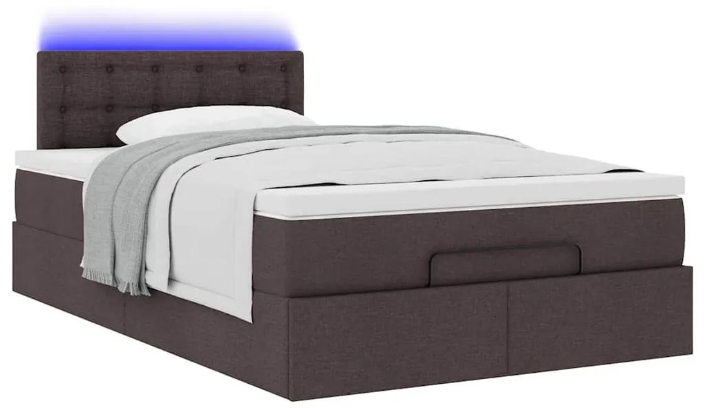 Cama otomana com colchão 120x200 cm tecido castanho escuro