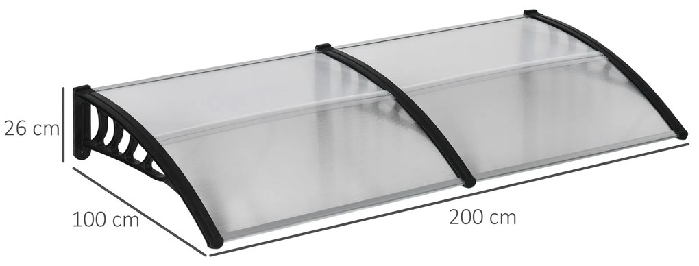 Marquise de Proteção 200x100cm Marquise Exterior para Portas e Janelas contra o Sol e Chuva com Suporte Liga de Alumínio Policarbonato Transparente