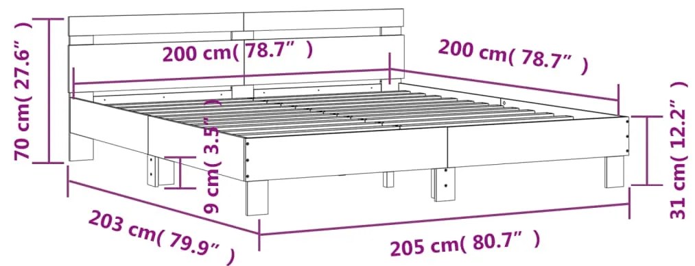 Estrutura cama c/ cabeceira 200x200 cm derivados madeira branco