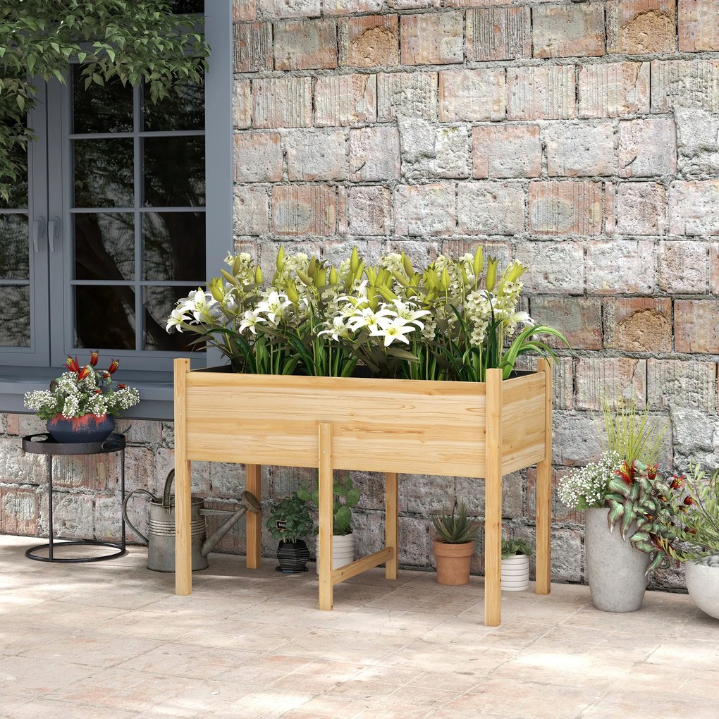 Mesa de Cultivo de Madeira Floreira Elevada 115x55x80 cm com Tecido não Tecido para Cultivo de Plantas Verduras Flores Madeira