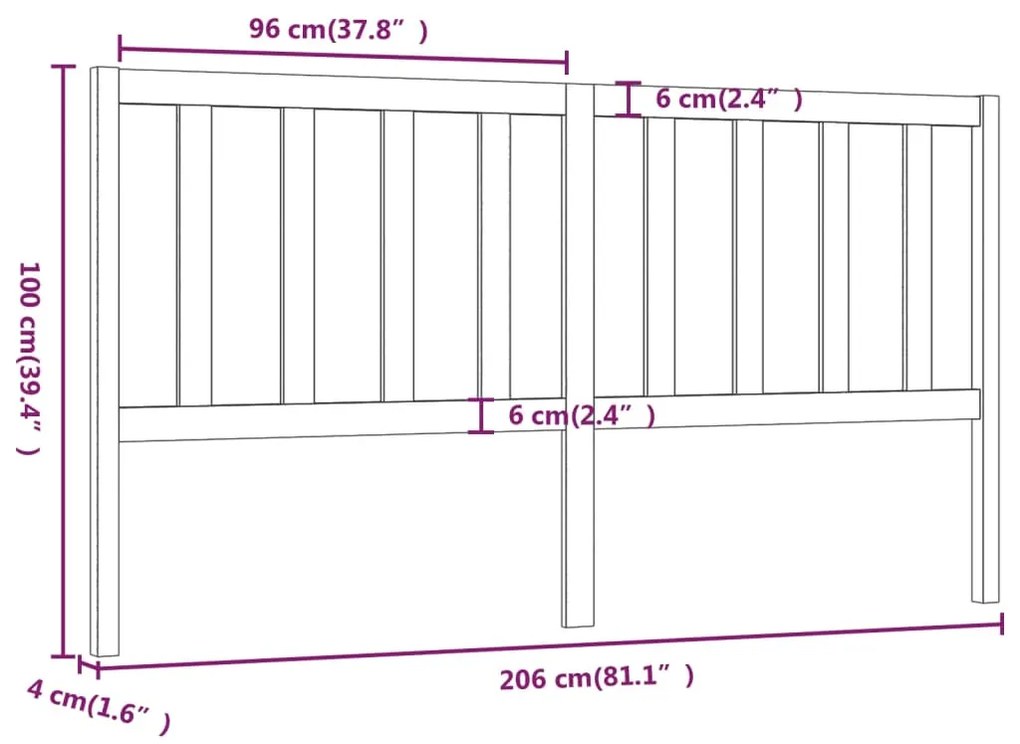 Cabeceira de cama 206x4x100 cm pinho maciço branco