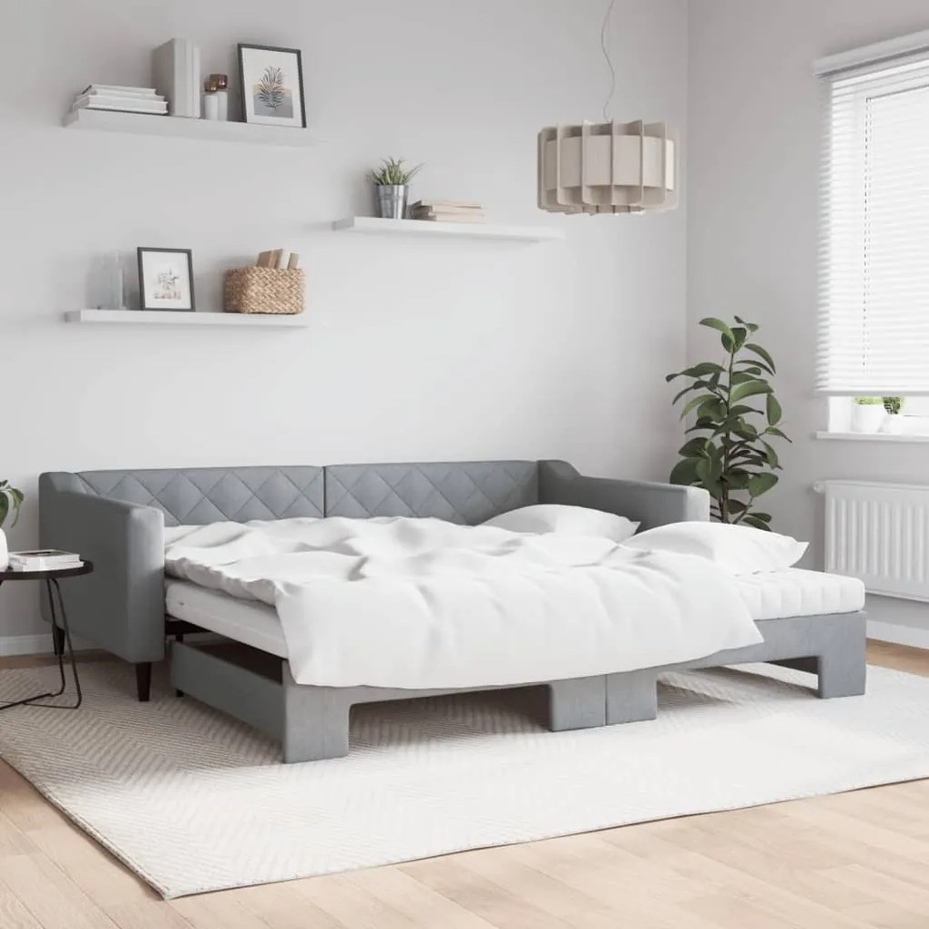 vidaXL Sofá-cama c/ gavetão e colchões 100x200cm tecido cinzento-claro