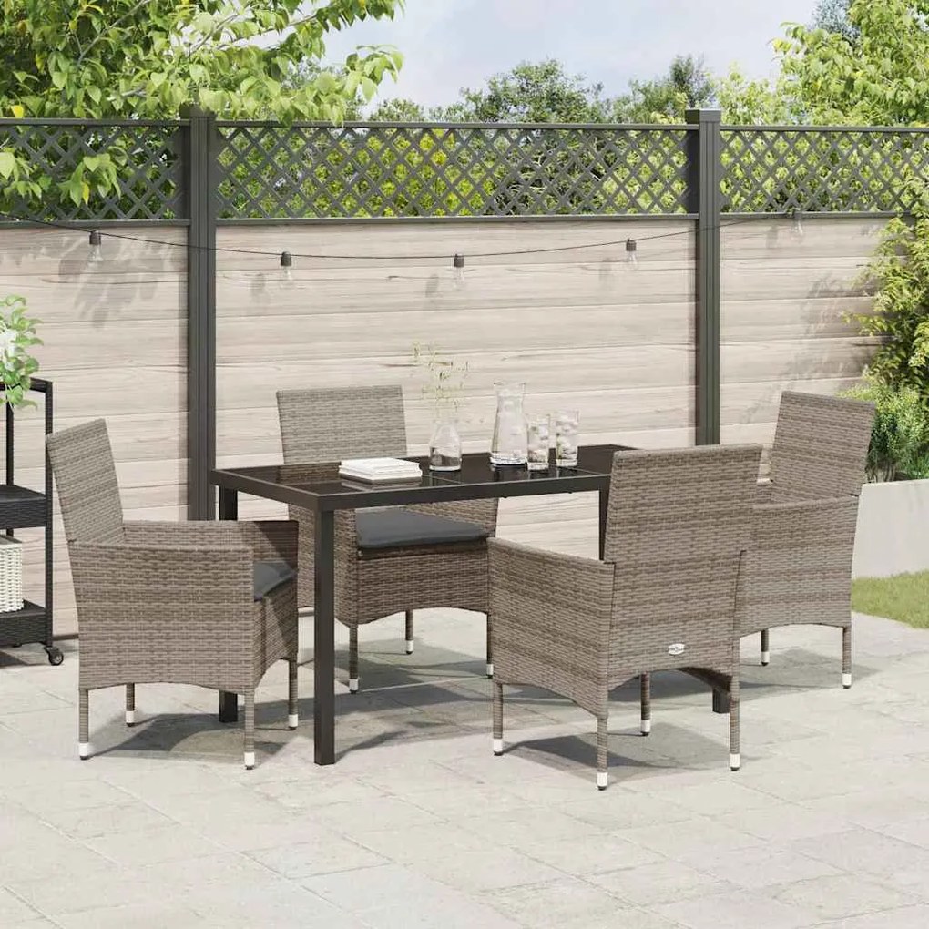 Conjunto de Jantar para Jardim com 5 Peças e Almofadas Cinzas em Ratta