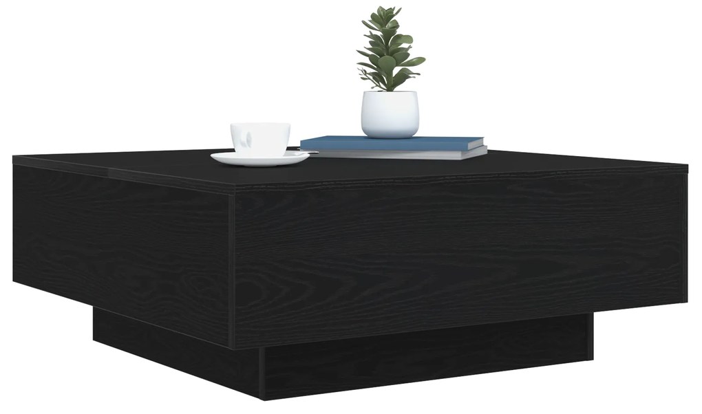 Mesa de Centro vidaXL com Luzes LED Carvalho Preto 80x80x31 cm