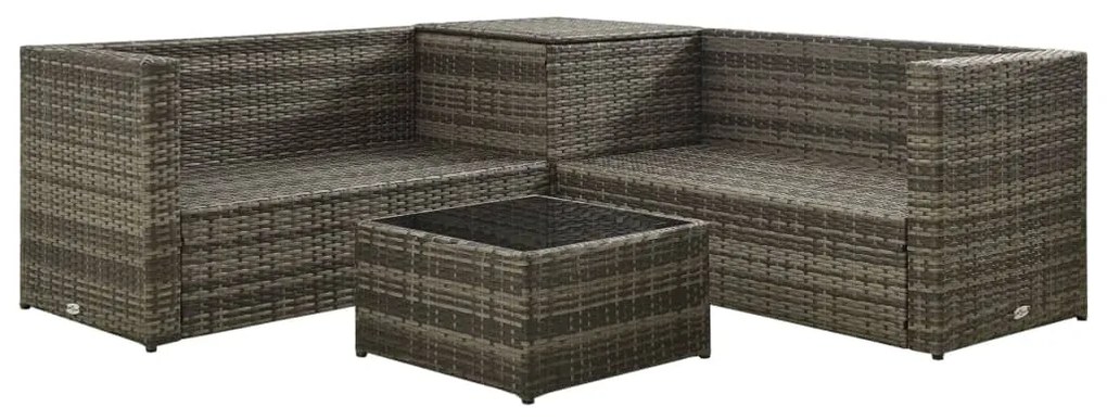 4 pcs conjunto lounge de jardim c/ almofadões vime PE cinzento