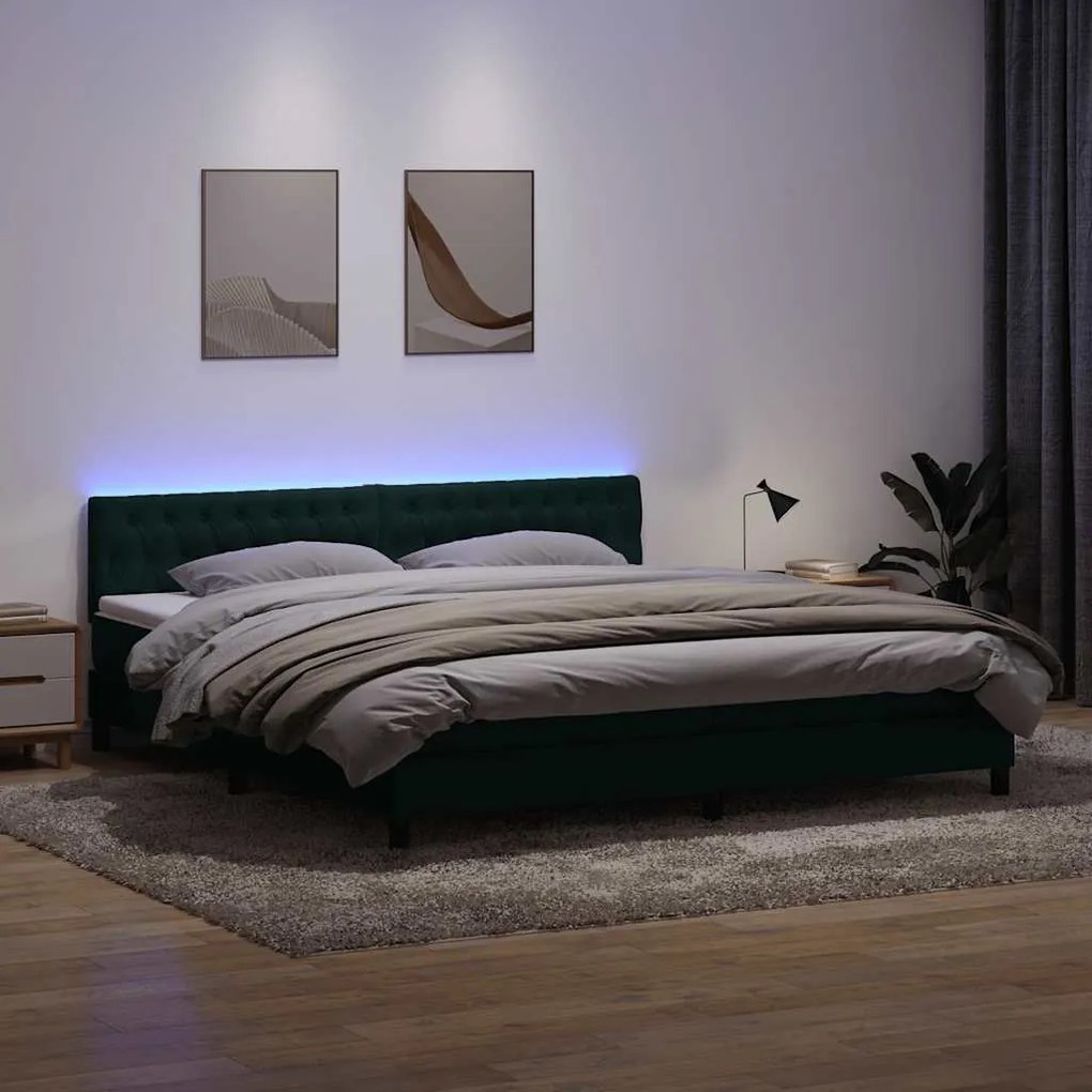 vidaXL Cama box spring c/ colchão e LED 200x210 cm veludo verde-escuro