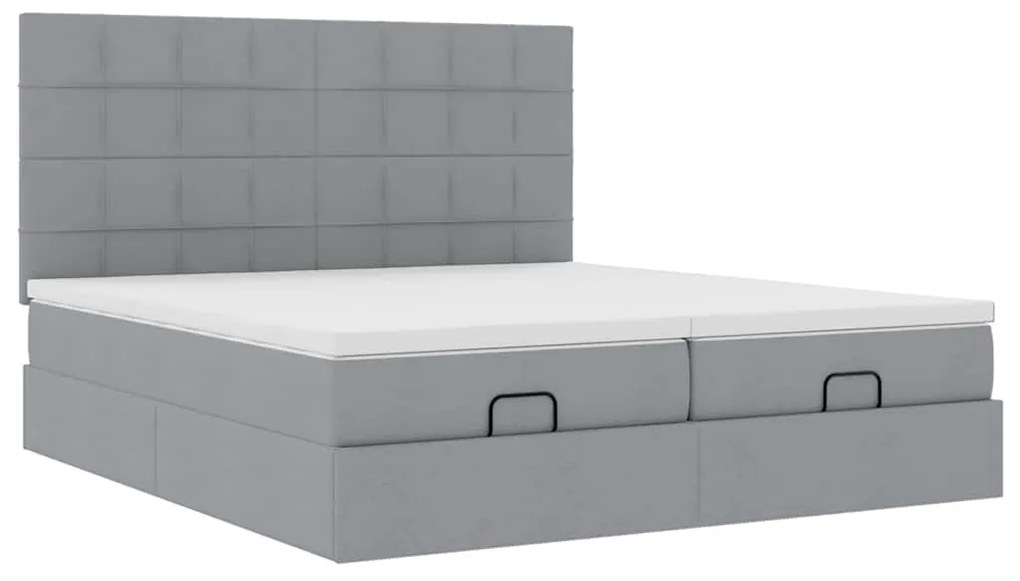 Estrutura de cama otomana com colchões tecido cinzento claro