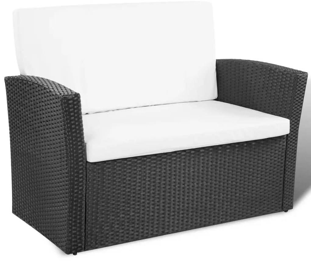 4 pcs conjunto lounge de jardim c/ almofadões vime PE preto
