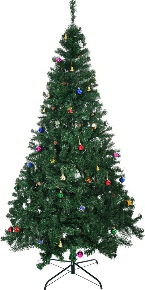 HOMCOM Árvore de Natal Artificial 210cm Ignífugo com 1036 Ramos 53 Decorações Folhas de PVC e Suporte Metálico Verde | Aosom Portugal