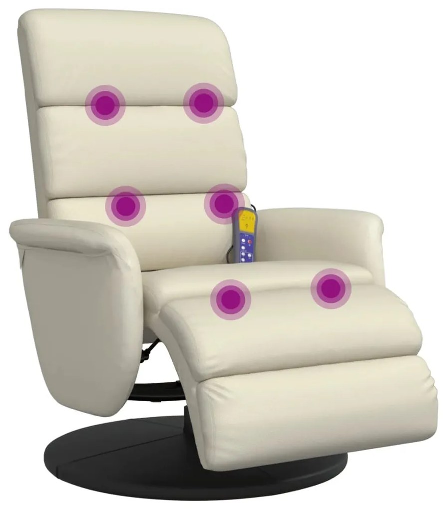 Cadeira massagens reclinável c/apoio pés couro artificial creme
