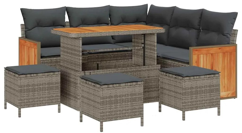 Conjunto de Sofá de Jardim de 9 Peças com Almofadas Cinza Rattan Polím