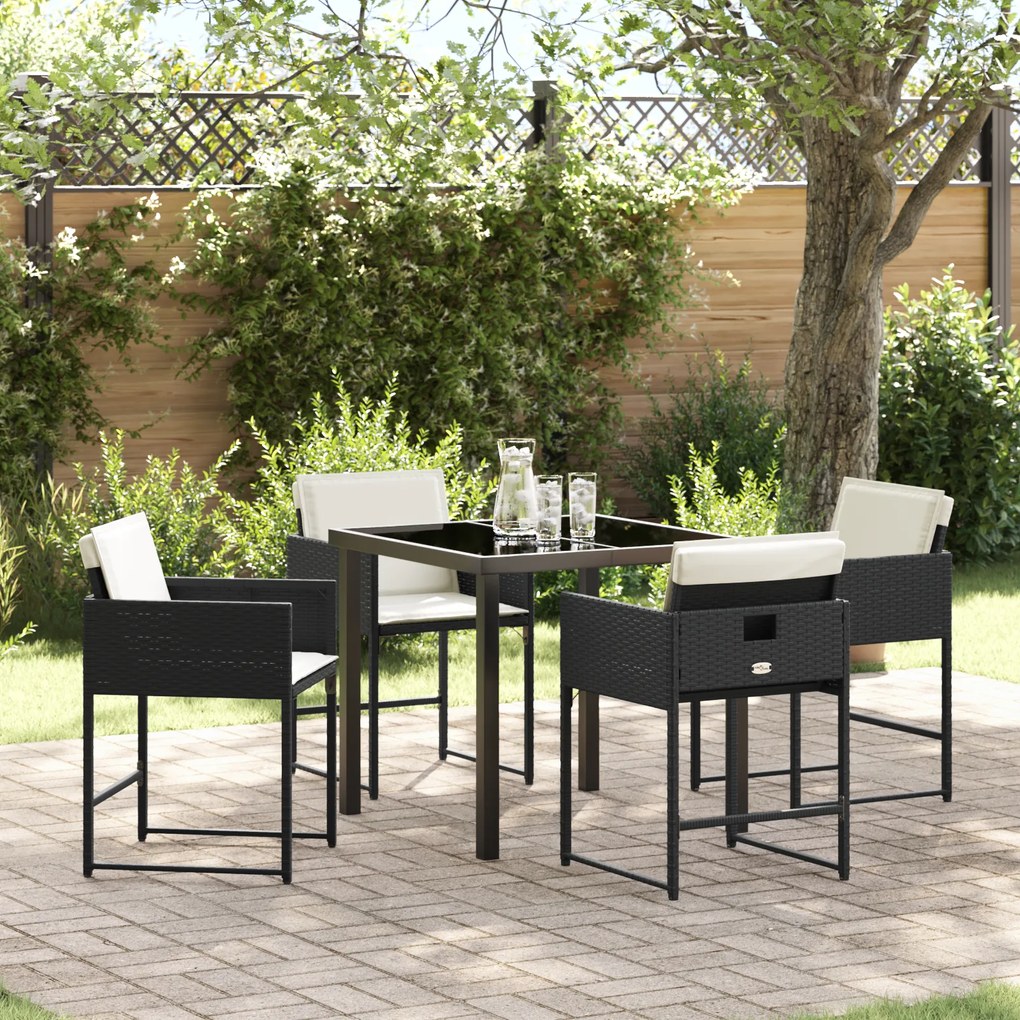 vidaXL Conjunto de Jantar de Jardim de 5 Peças com Almofadas Rattan Poliéster Preto