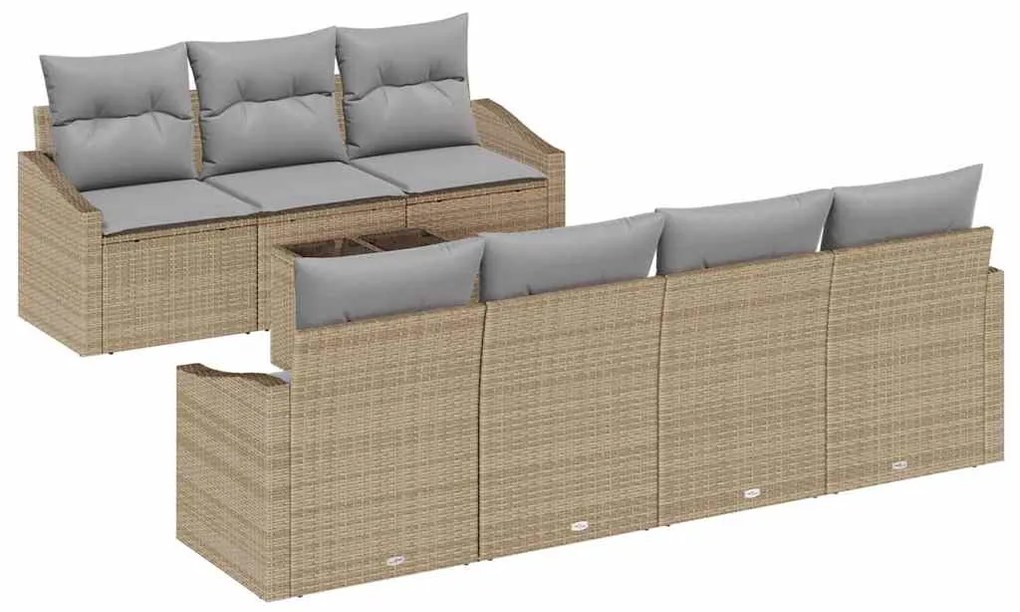 Conjunto de Jantar de Jardim de 8 Peças com Almofadas Bege em Rattan S