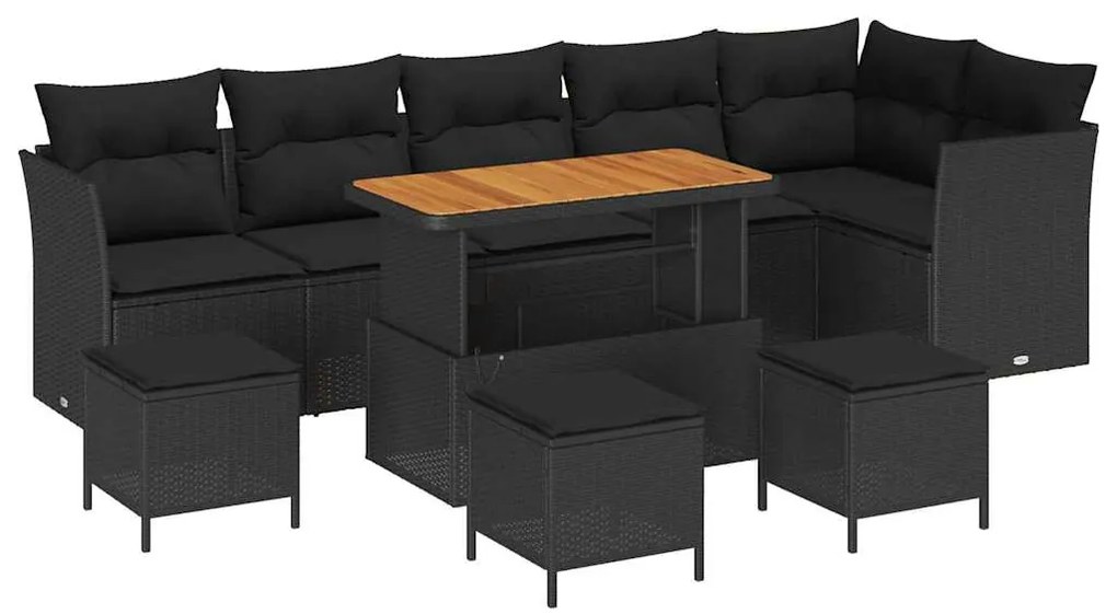 Conjunto de Sofá de Jardim com 10 Peças e Almofadas em Rattan Preto e