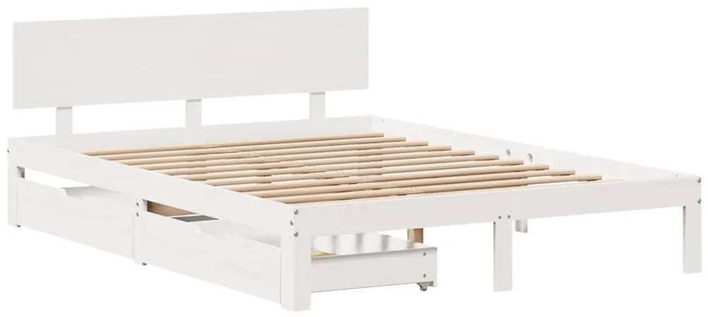 Estrutura de cama com gavetas 140x190 cm pinho maciço branco