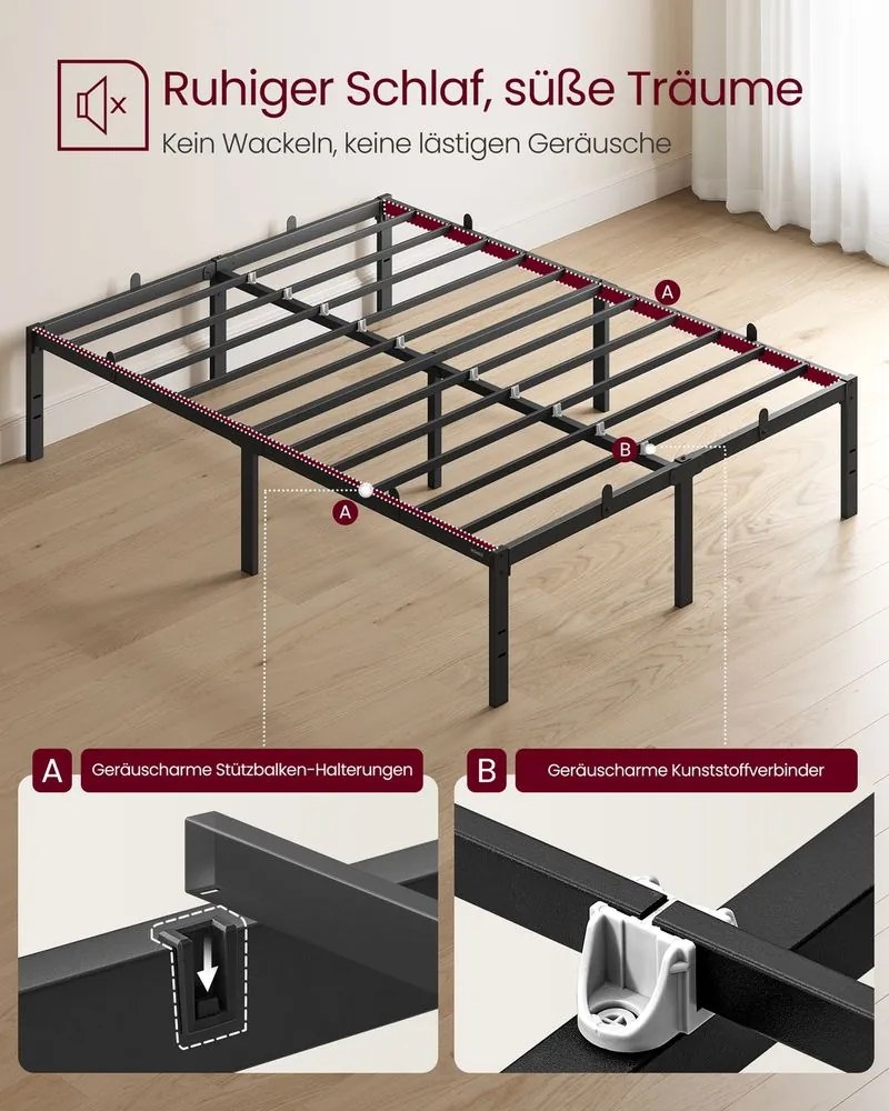 Estrutura de cama em metal 200 x 140 x 40,6 cm (COLCHÃO NÃO INCLUIDO) com espaço de arrumação e design moderno Preta